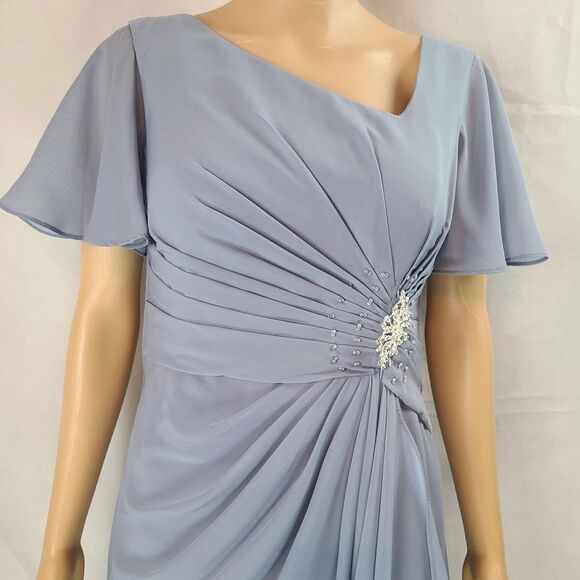 New Mother of the Bride (6) Dusty Blue Chiffon Flutter Sleeve Ruched Maxi Dress - Picture 3 of 14